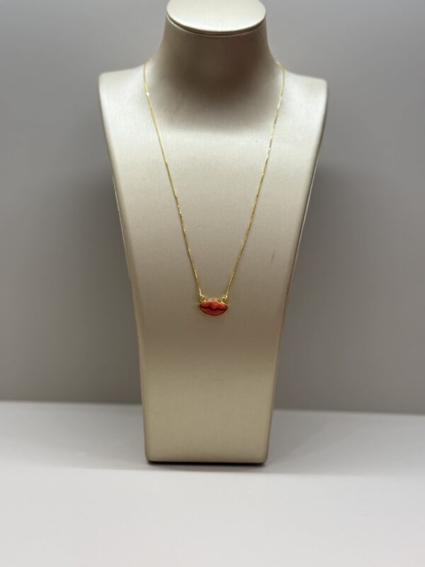 Collana in argento placcato oro, bocca corallo naturale Mediterraneo